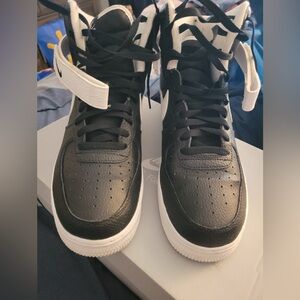 Children's Black and White High-Top Sneakers with Ankle Strap